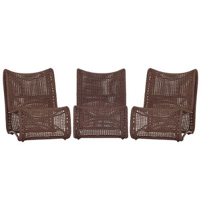 3 Poltronas Texas Em Alumínio Marrom Corda Náutica Trama Marrom