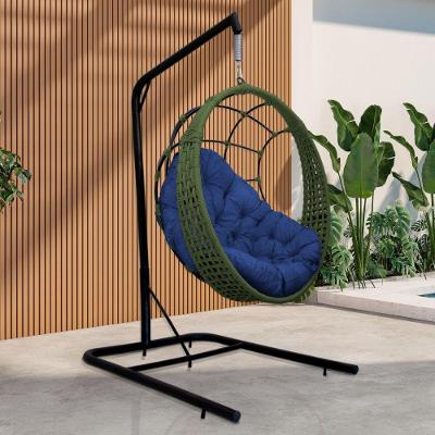 Cadeira Balanço Ninho Suspenso Em Corda Náutica Luxo Com Suporte Verde-azul