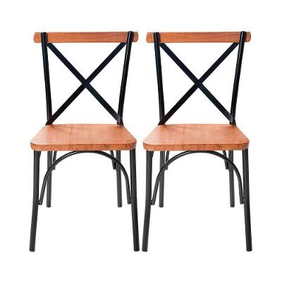 Kit 2 Cadeiras Industrial Laís De Aço Madeira Maciça Artluxo Castanho