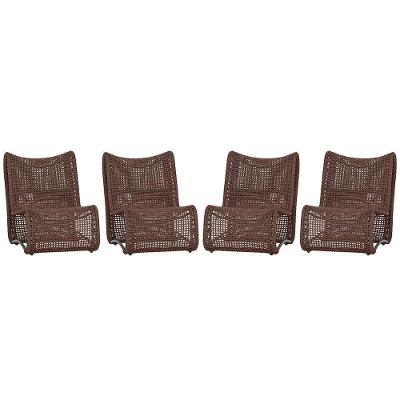 4 Poltronas Texas Em Alumínio Preto Corda Náutica Trama Marrom