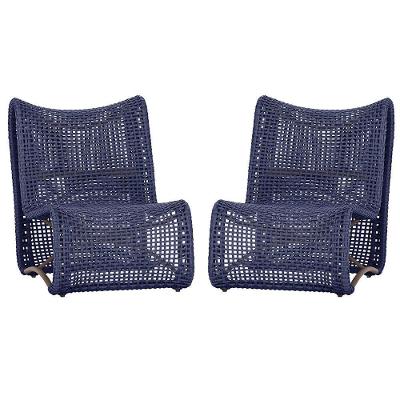 2 Poltronas Texas Em Alumínio Marrom Corda Náutica Trama Azul