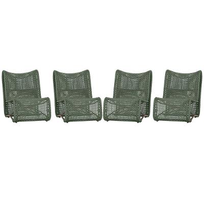 4 Poltronas Texas Em Alumínio Marrom Corda Náutica Trama Verde
