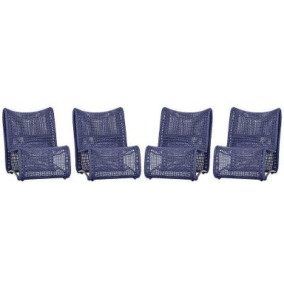 4 Poltronas Texas Em Alumínio Preto Corda Náutica Trama Azul