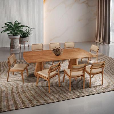 Mesa De Jantar Noronha 220cm Madeira Tampo Barril 8 Cadeiras Eva Turim 07 / Imbuia Nat.