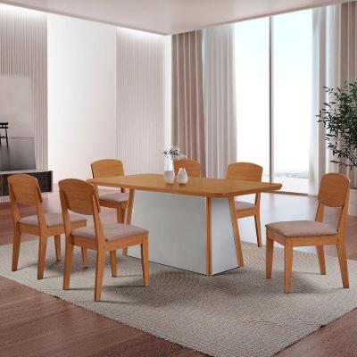 Mesa De Jantar Diane 180cm Tampo Mdf Canto Copo E 6 Cadeiras Linho Capuccino /naturale /off White