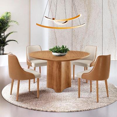 Sala De Jantar Mesa Selene 135cm Madeira Tampo Laminado Linho Off/ Star Caramelo/ Imbuia Nat.