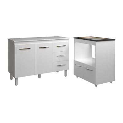Balcão Armário Gabinete Bruna 118 Cm Com Tampo Tampão E Balcão Evelyn Para Cooktop 4 Bocas Branco