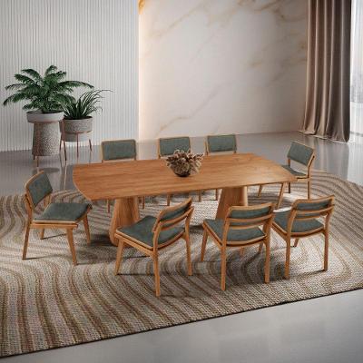 Mesa De Jantar Noronha 220cm Madeira Tampo Barril 8 Cadeiras Eva Jade / Imbuia Nat.
