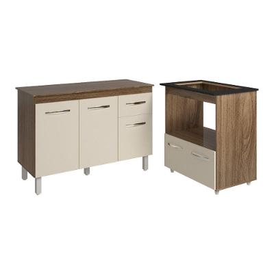 Balcão Armário Gabinete Aline 118 Cm Off White Com Tampo E Balcão Evelyn Cooktop 4 Bocas Off White