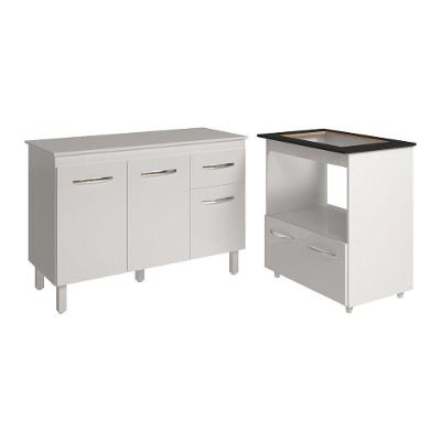 Balcão Armário Gabinete Aline 118 Cm Com Tampo Tampão E Balcão Evelyn Para Cooktop 4 Bocas Branco