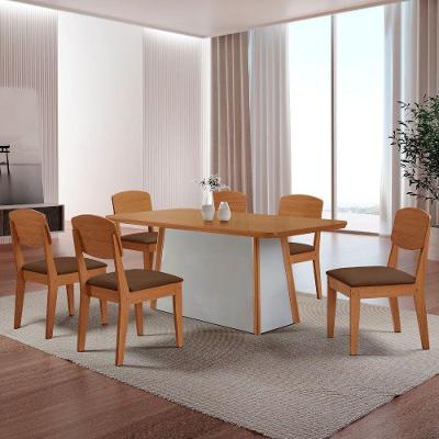 Mesa De Jantar Diane 180cm Tampo Mdf Canto Copo E 6 Cadeiras Veludo Marrom/naturale/off White