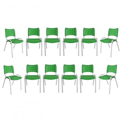 Kit 12 Cadeiras Iso Escritório Comércio Verde Base Branca