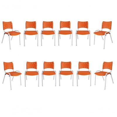 Kit 12 Cadeiras Iso Escritório Comércio Laranja Base Branca