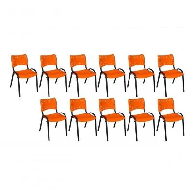 Kit 11 Cadeiras Iso Escritório Comércio Laranja Base Preta
