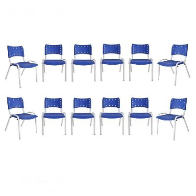Kit 12 Cadeiras Iso Escritório Comércio Azul Base Branca