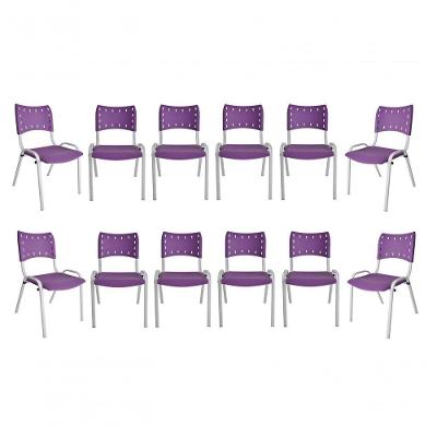 Kit 11 Cadeiras Iso Escritório Comércio Roxo Base Branca