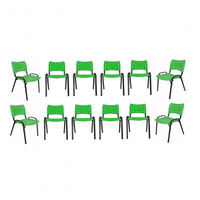 Kit 12 Cadeiras Iso Escritório Comércio Verde Base Preta