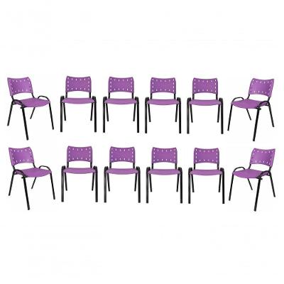 Kit 11 Cadeiras Iso Escritório Comércio Roxo Base Preta