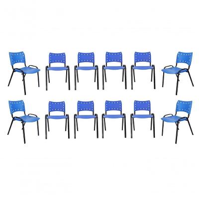 Kit 12 Cadeiras Iso Escritório Comércio Azul Base Preta