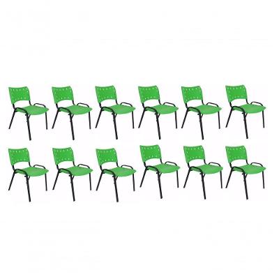 Kit 11 Cadeiras Iso Escritório Comércio Verde Base Preta