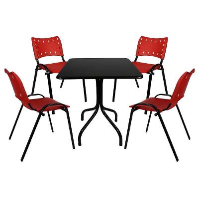 Jogo Mesa 70x70 Preta Para Bares E Restaurantes Com 4 Cadeiras Iso Vermelha