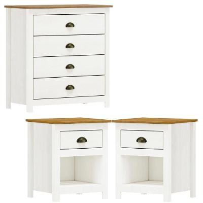 Comoda 4 Gav E 02 Mesas De Cabeceira Madeira Maciça Branco Freijo Milani Store