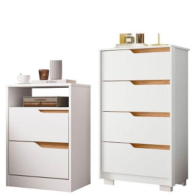 Kit Cômoda 4 Gavetas E Mesa De Cabeceira Sara 2 Gavetas Flex Branco/freijó