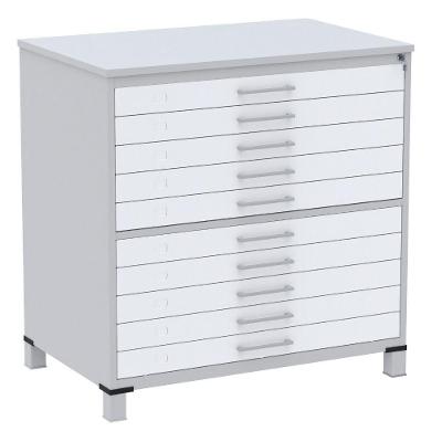 Mapoteca 10 Gavetas Pandin 120 Cm (larg) Inmetro Tampo Mdp Cinza Estrutura Aço Cinza Gavetas Brancas
