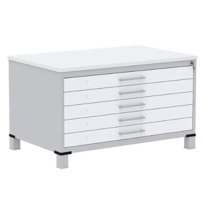 Mapoteca 5 Gavetas Pandin 120cm (larg) Inmetro Tampo Mdp Branco Estrutura Aço Cinza Gavetas Brancas