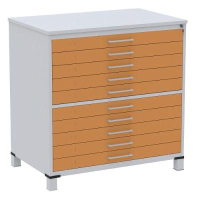 Mapoteca 10 Gavetas Pandin 120 Cm (larg) Inmetro Tampo Mdp Cinza Estrutura Aço Cinza Gavetas Laranja