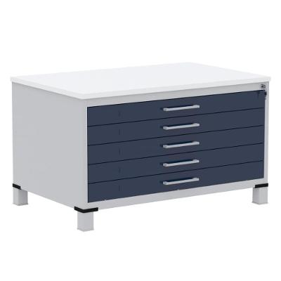 Mapoteca 5 Gavetas Pandin 120 Cm (larg) Inmetro Tampo Mdp Branco Estrutura Aço Cinza Gavetas Azul