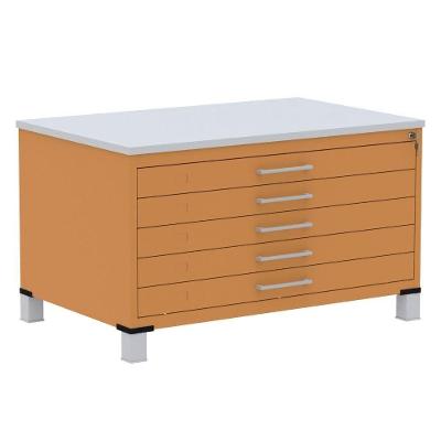 Mapoteca 5 Gavetas Pandin 120 Cm (larg) Inmetro Tampo Mdp Cinza Estrutura E Gavetas Em Aço Laranja