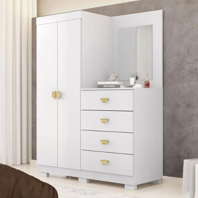 Cômoda Roupeiro Com Espelho 2 Portas 4 Gavetas Cristal - Branco-camarim Branco-camarim