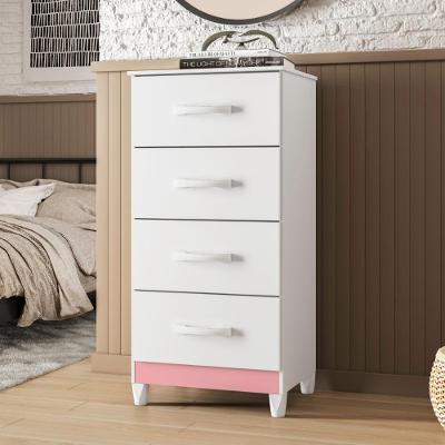 Comoda Siria 4 Gavetas Branco Rosa