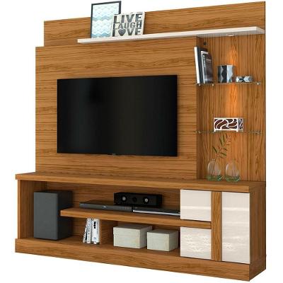 Home Theater Para Tv de 55 Polegadas C- 2 Prateleiras de Vidro e Led Aline Naturale Off White