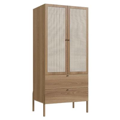 Guarda Roupa 2 Portas Oslo Artesano 80 Cm (larg) Mdp Hanover Palha Sintética Bege Pé Madeira Maciça