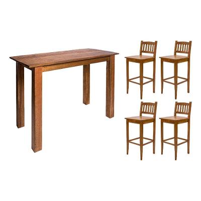 Conjunto Decorativo Aparador 1,30m Com 4 Banquetas Bh Para Hall De Apartamento Em Madeira Maciça - N - Bege