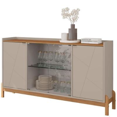 Balcao Buffet 50528 Porta De Vidro 168cm Off White Cedro Dcasa Off White Cedro