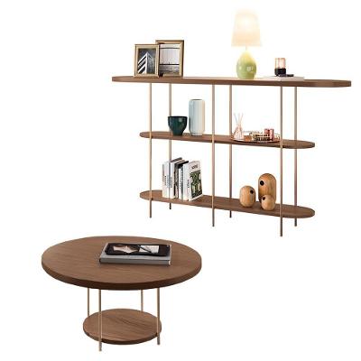 Conjunto Decorativo Aparador E Mesa De Centro Walker Pés De Aço Tampo Mdf Castanho G26 - Gran Belo