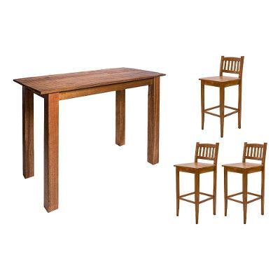 Conjunto Decorativo Aparador 1,60m Com 3 Banquetas Bh Para Hall De Apartamento Em Madeira Maciça - N - Bege
