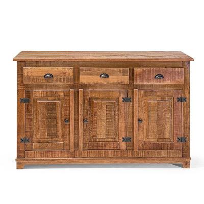 Arca Rústica Decorativa Em Madeira Maciça 3 Portas 3 Gavetas - Natural - Bege