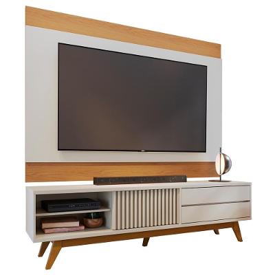 Rack Para Sala Venice Com Painel Para Tv 75 Pol Cairo C04 Off White Matte Freijó - Lyam Decor