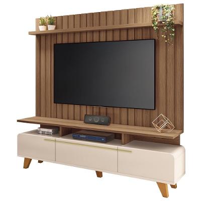Rack Para Sala émile Com Painel Para Tv Ripado 70 Pol Conect B01 Off White Castanho - Lyam Decor