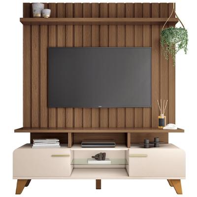 Rack Para Sala émile Com Painel Para Tv Ripado 60 Pol Conect B01 Off White Castanho - Lyam Decor