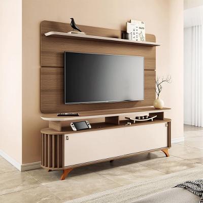 Conjunto Decorativo Bancada E Painel Kirby Tv Até 70 Polegadas Castanho/off White G26 - Gran Belo