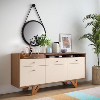 Buffet Aparador Noeli Com Bandeja Lateral Pés Em Madeira Mdp/mdf Castanho/off White G26 - Gran Belo