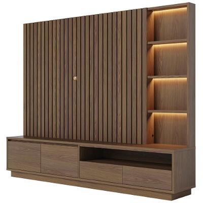 Estante Painel Para Tv 82 Pol Ripado Com Led 240cm Jolie C04 Amêndoa - Lyam Decor