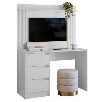Escrivaninha Com Painel Até 42 Ripada 3 Gavetas Noble Branco