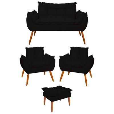Kit 02 Poltronas + Namoradeira + Puff Opala Balaqui Decor Preto