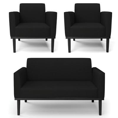 Sofá Namoradeira E 2 Poltronas Base Madeira Preto Maressa Linho Preto - Ibiza